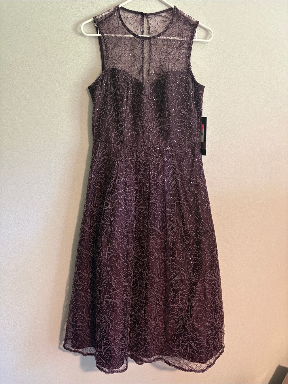 Sleeveless Lace Overlay Cocktail Dress in Plum